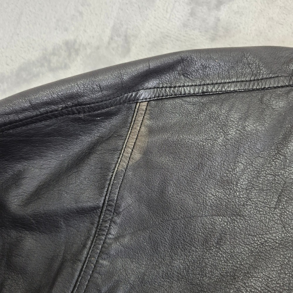 True Breed Mens Black Leather Bomber Jacket Vintage Map Lining Size M - Picture 7 of 13